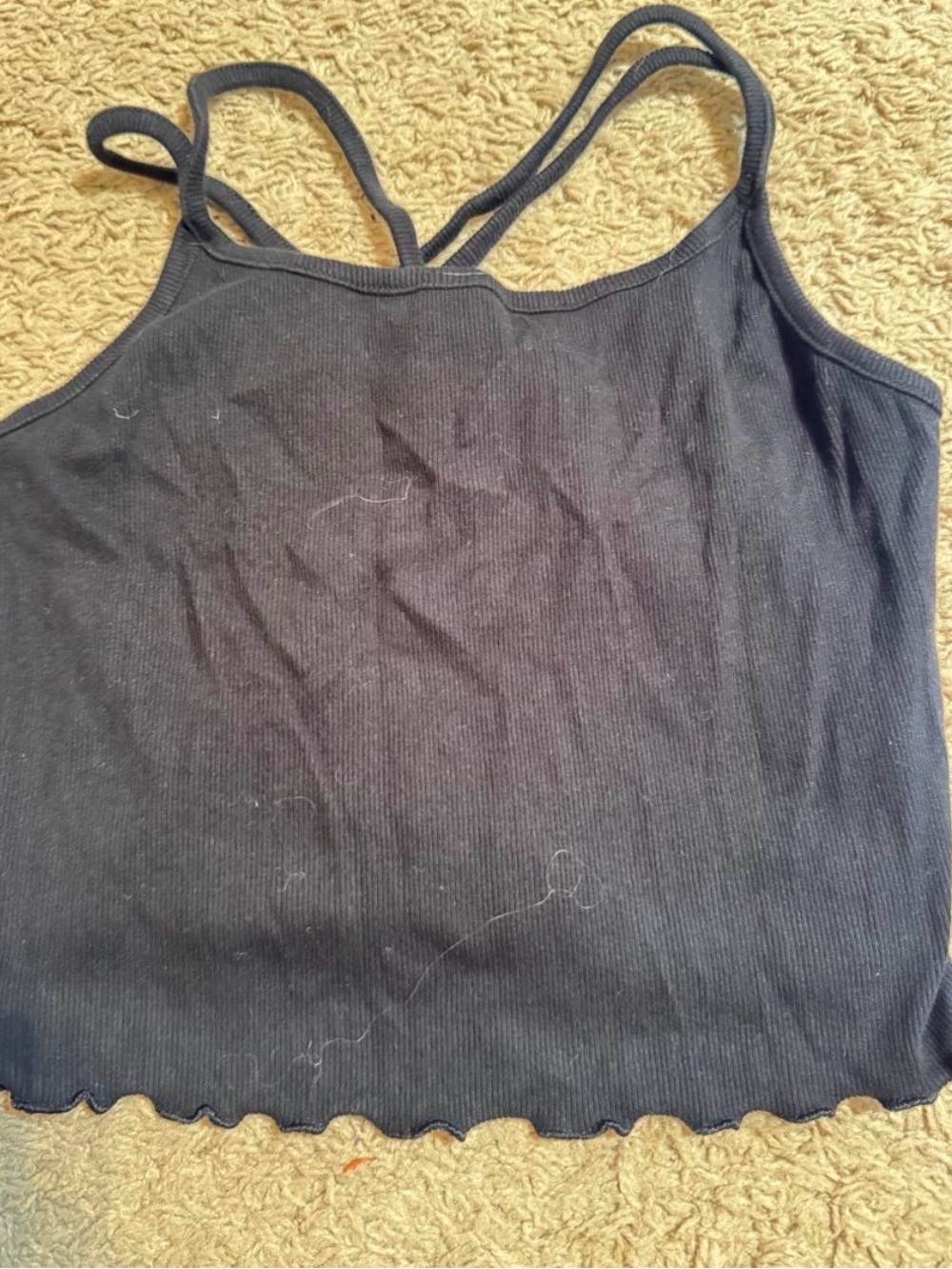 Kids Black Ribbed Tank Top with Lettuce Hem